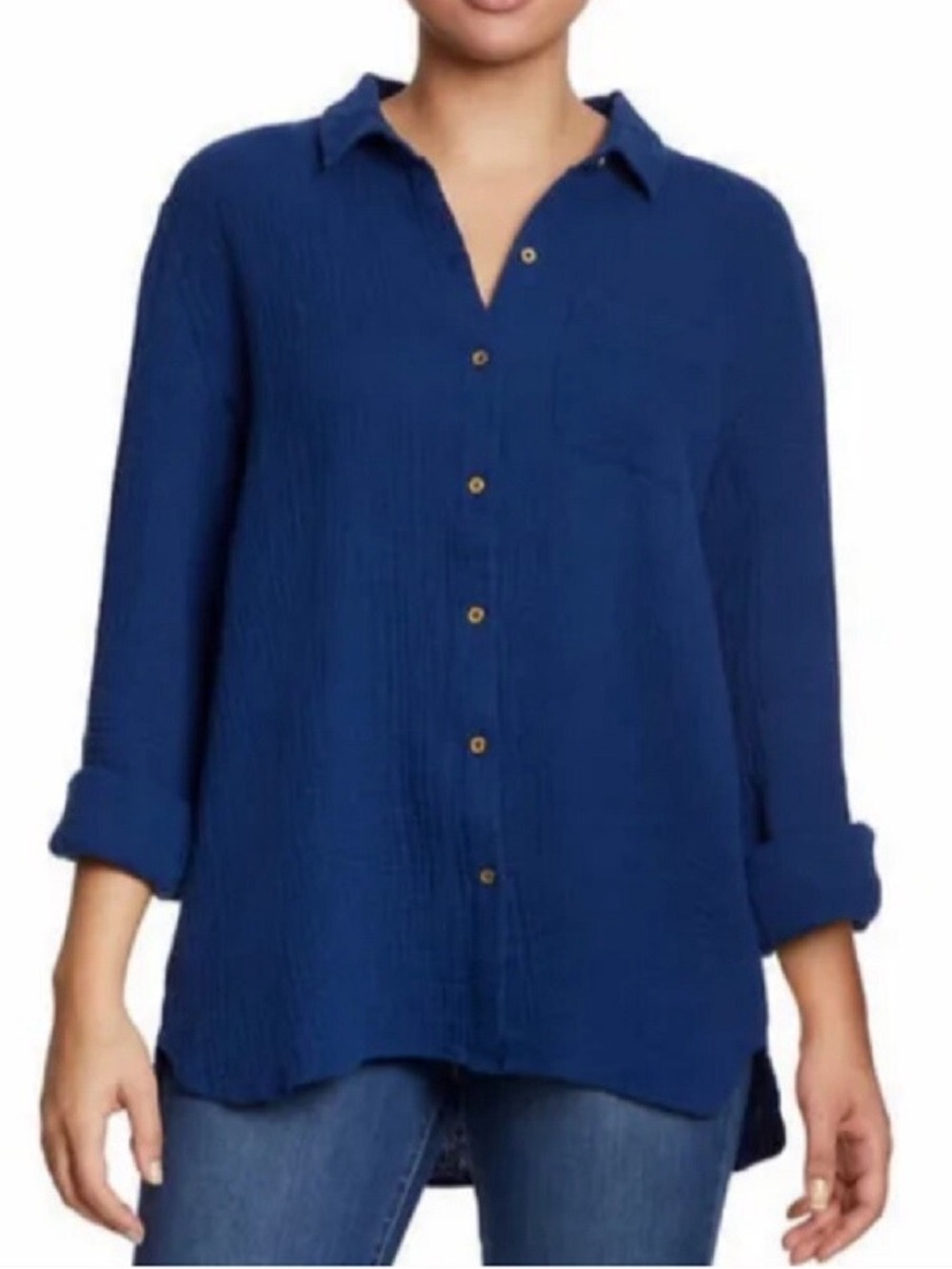 Anne Klein blue Button down Relaxed Shirt size small women 100% cotton soft